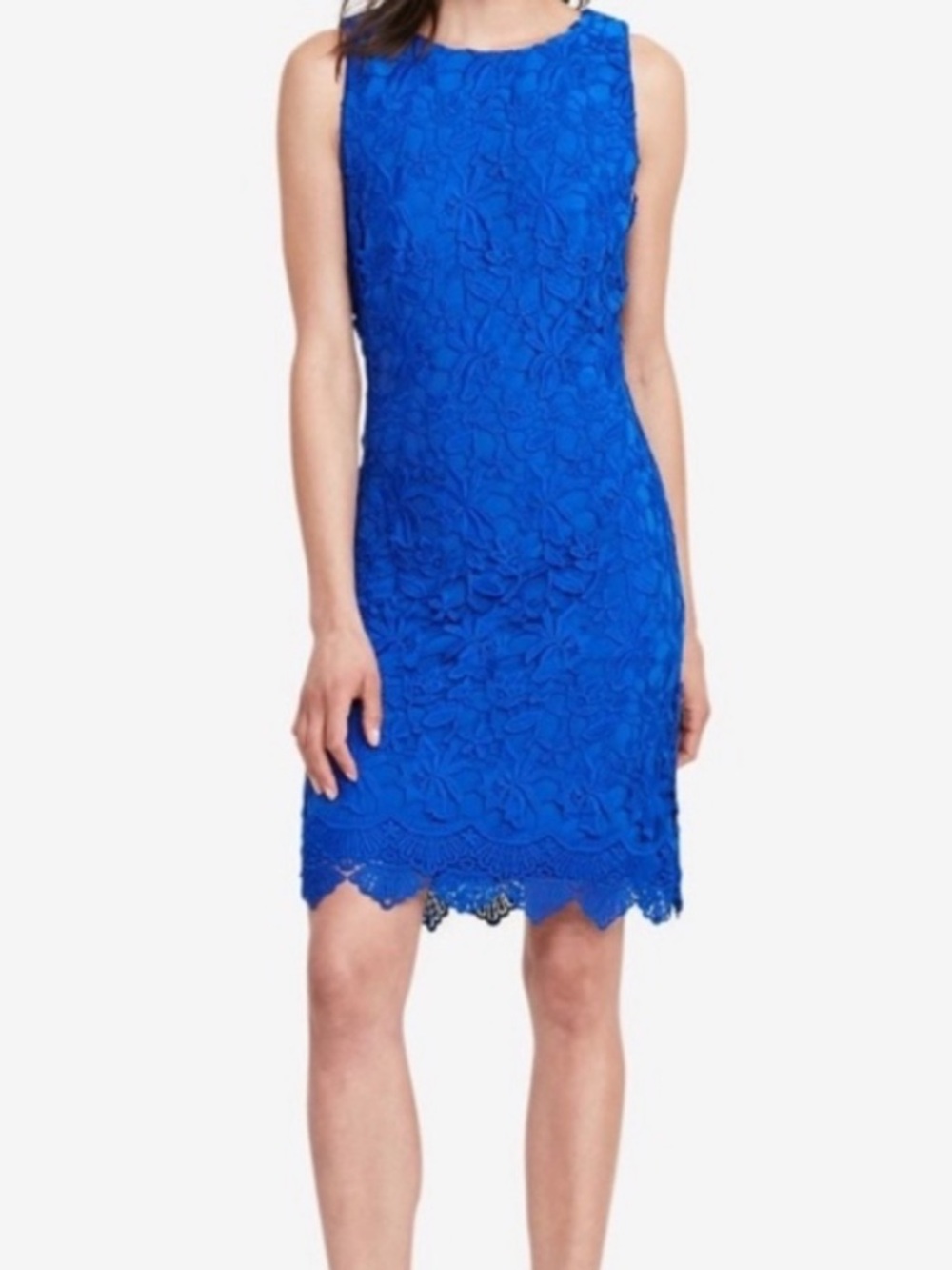 Ralph Lauren Royal Blue Lace Sleeveless Sheath Cocktail Wedding Guest Dress 16
